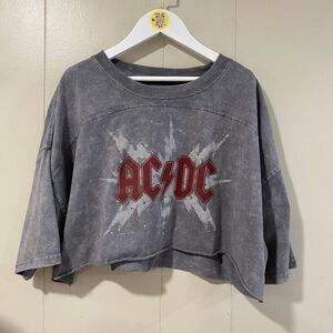 AC/DC Vintage Washed Gray Cropped Sweatshirt Women’s Large